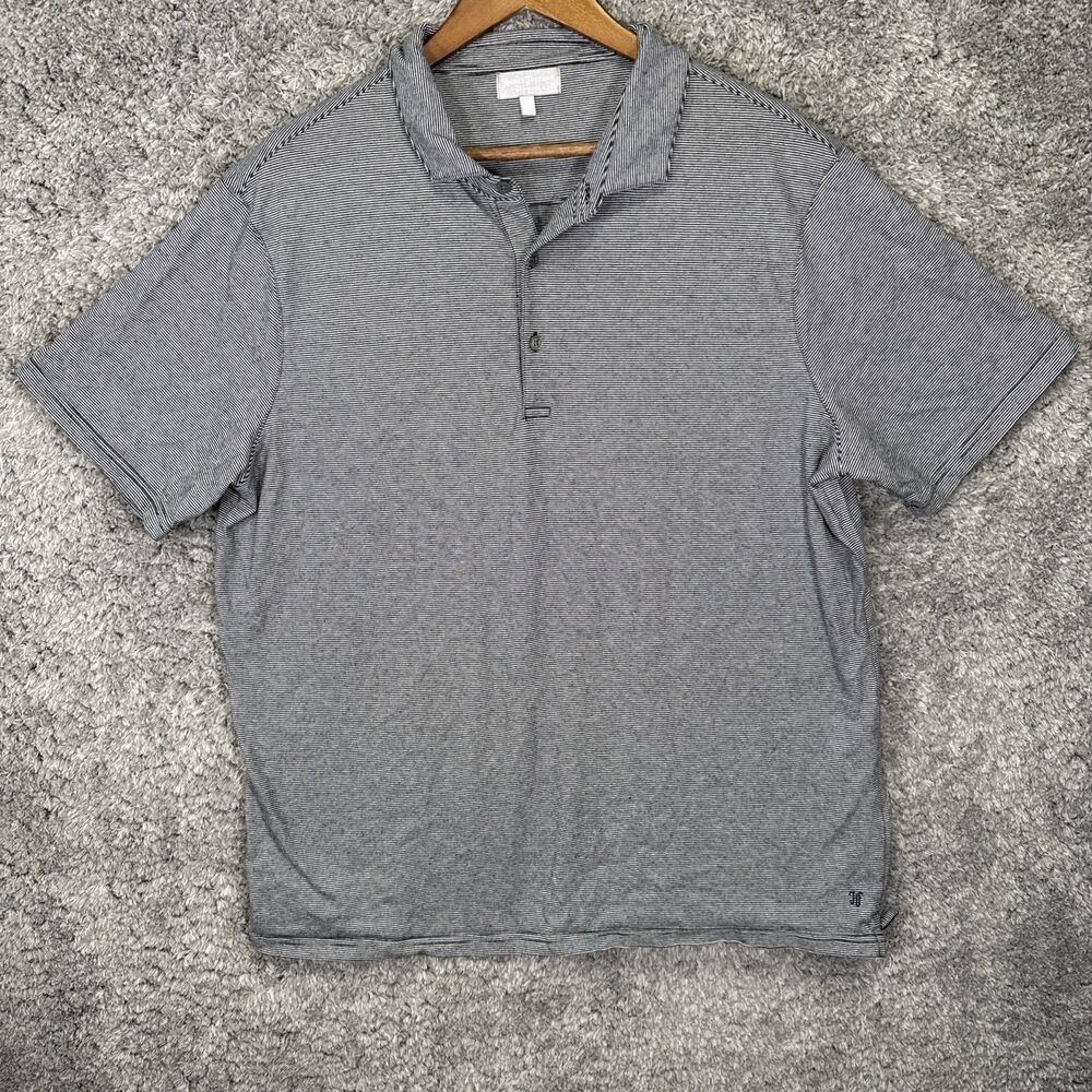 Hickey Freeman Men’s Polo Shirt Black White Striped 2X Short Sleeve Cotton